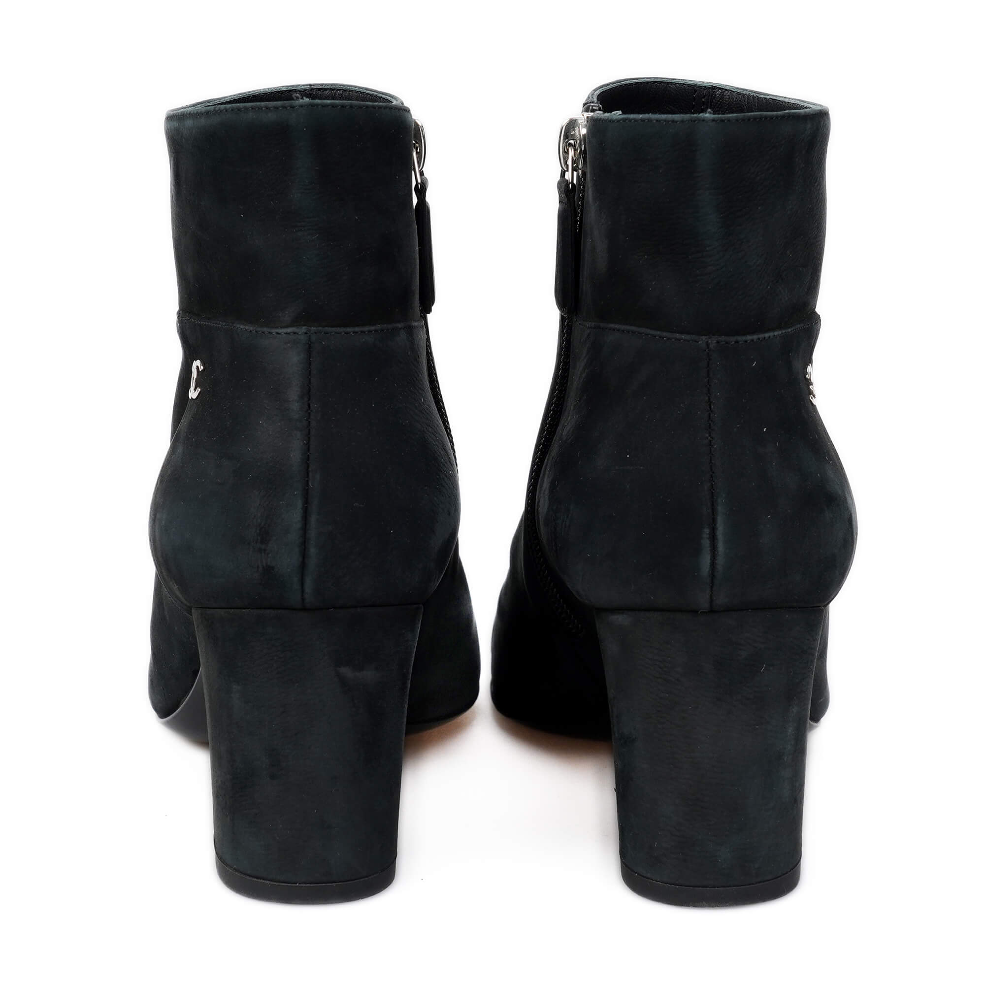  Chanel - Black Nubuck and Leather CC Booties